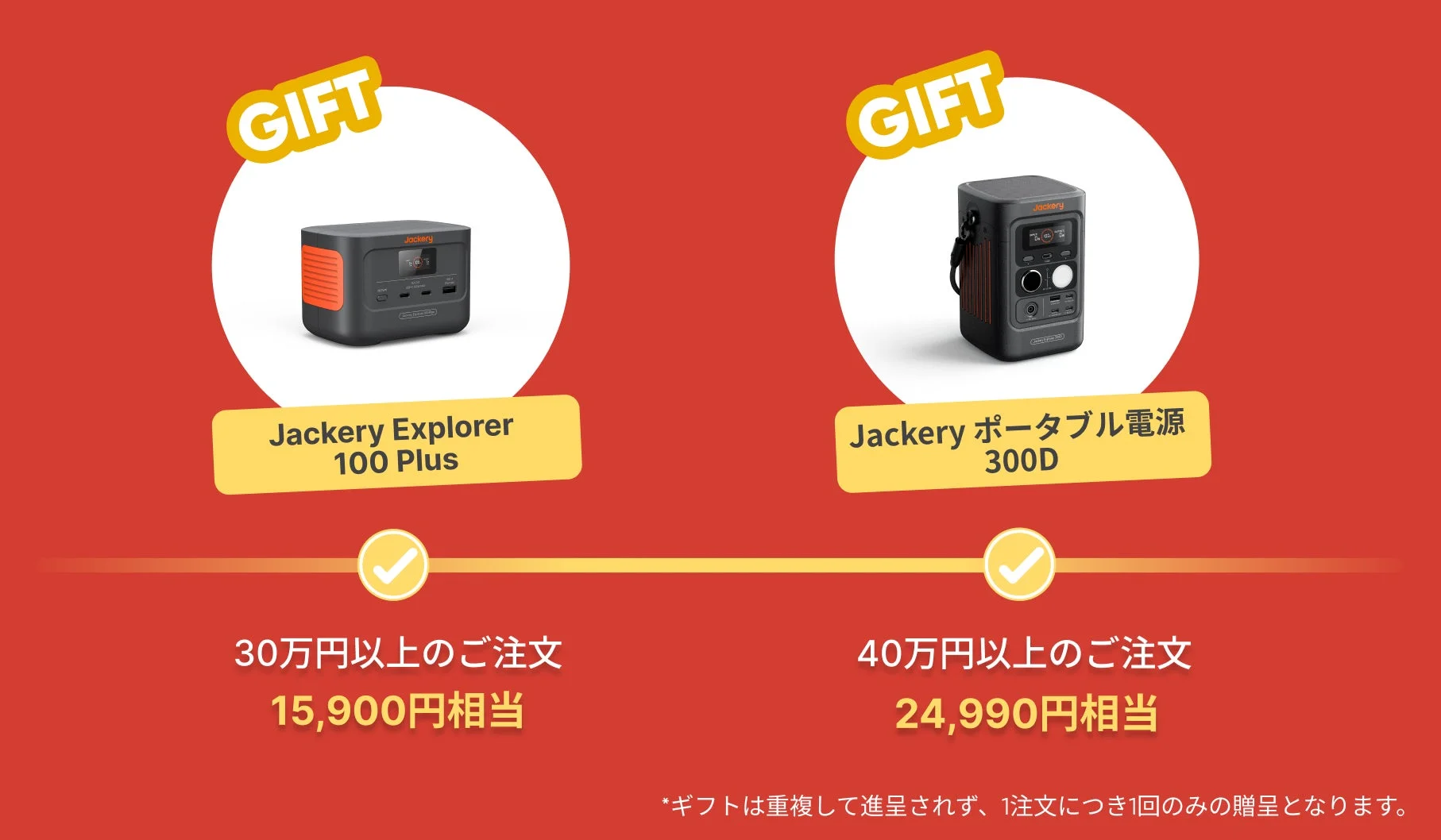 Jackery年末年始セール購入特典のポータブル電源100 Plusと300D