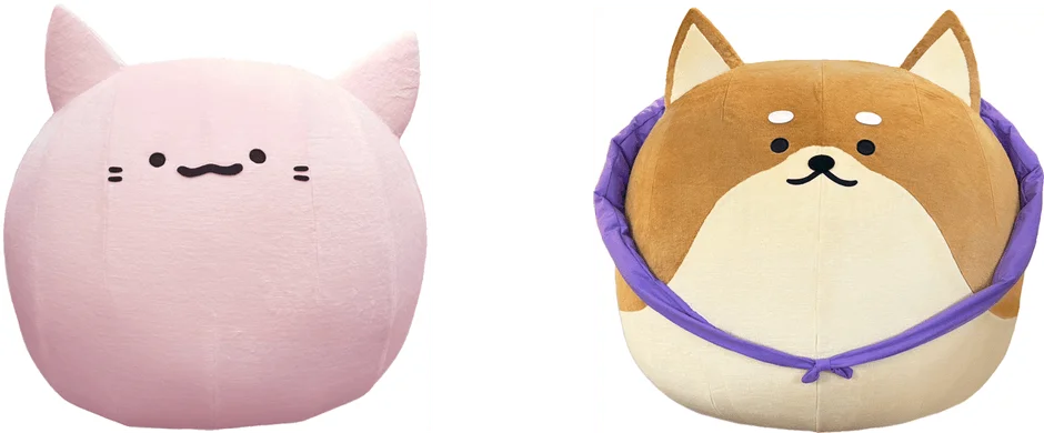 リニューアルイベントに登場する「ねこもどき」と「しばもどき」のぬいぐるみ