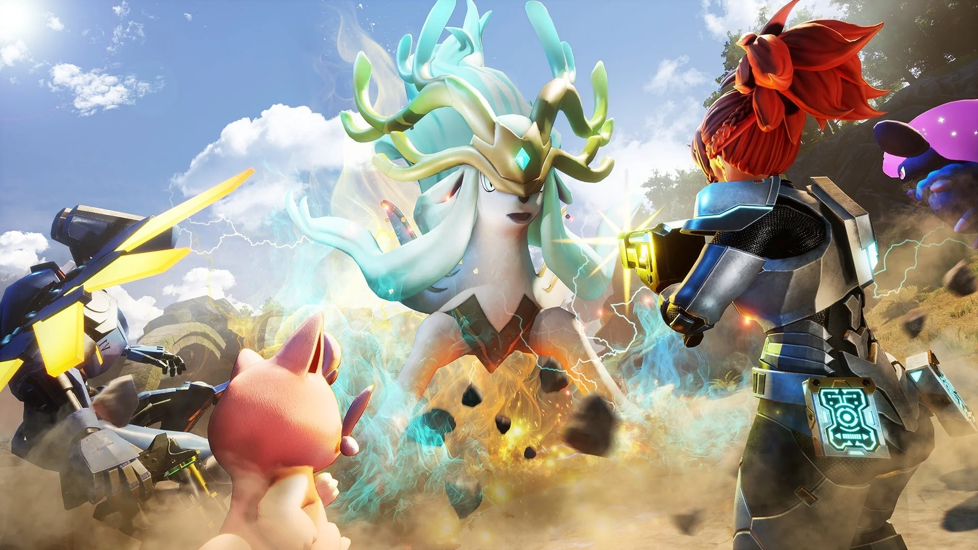 新レイドボス「レジェンディア」とパルたちとの戦闘シーン