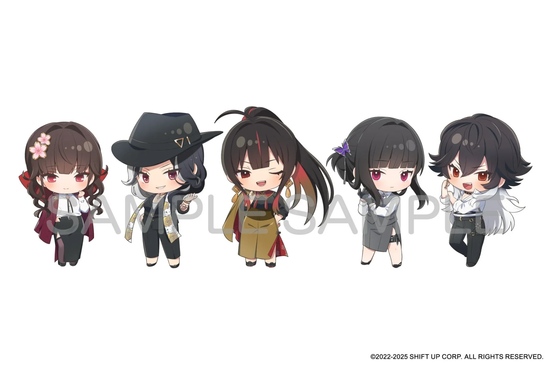 クールな衣装のデフォルメイラスト「サクラ」「ロザンナ」「モラン」「D」「K」