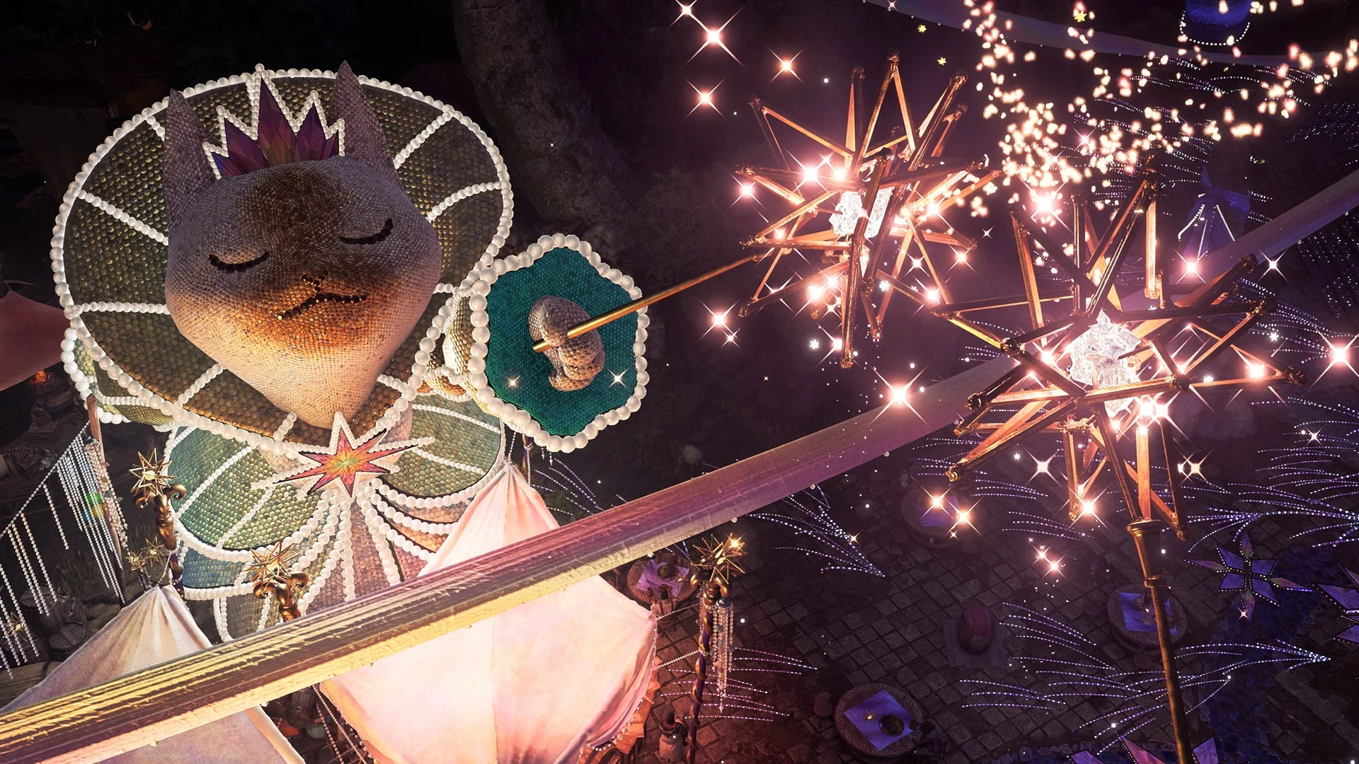 大集会所の巨大なオトモアイルー飾り