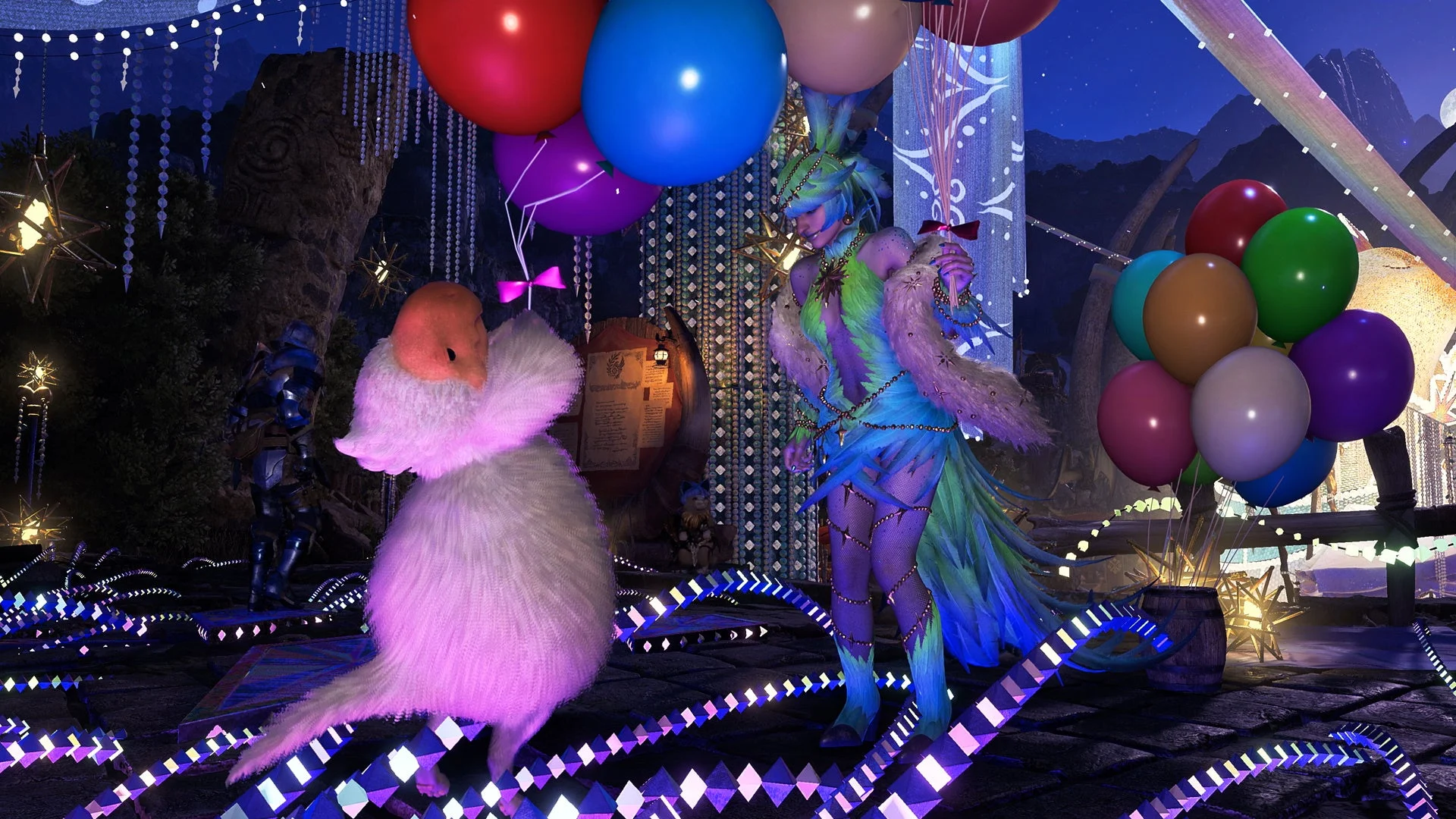 大集会所で風船と踊るハンターとセクレト