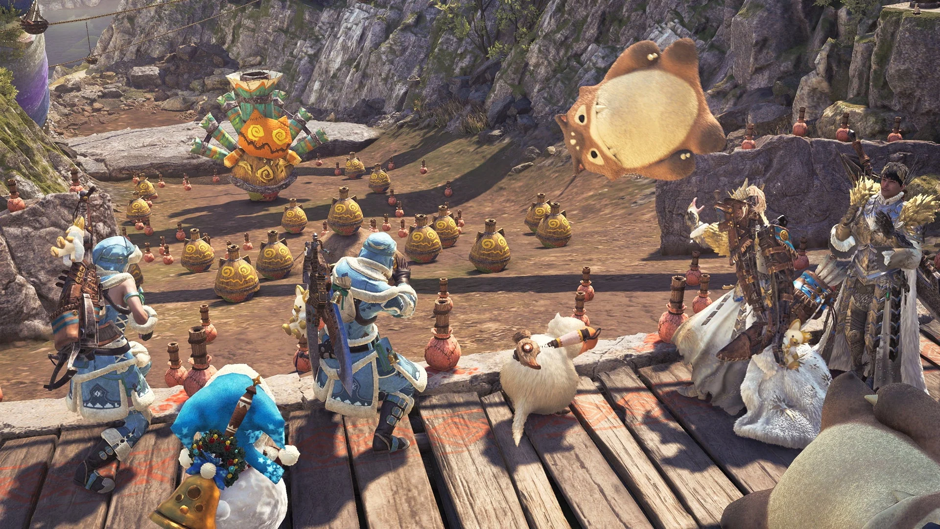 大タル爆弾モリバーでタルコロチャレンジを楽しむハンターたち