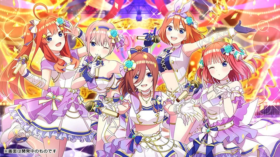 五等分の花嫁 ごとぱずストーリー 2ndのイベントイラスト。アイドル衣装の五つ子。