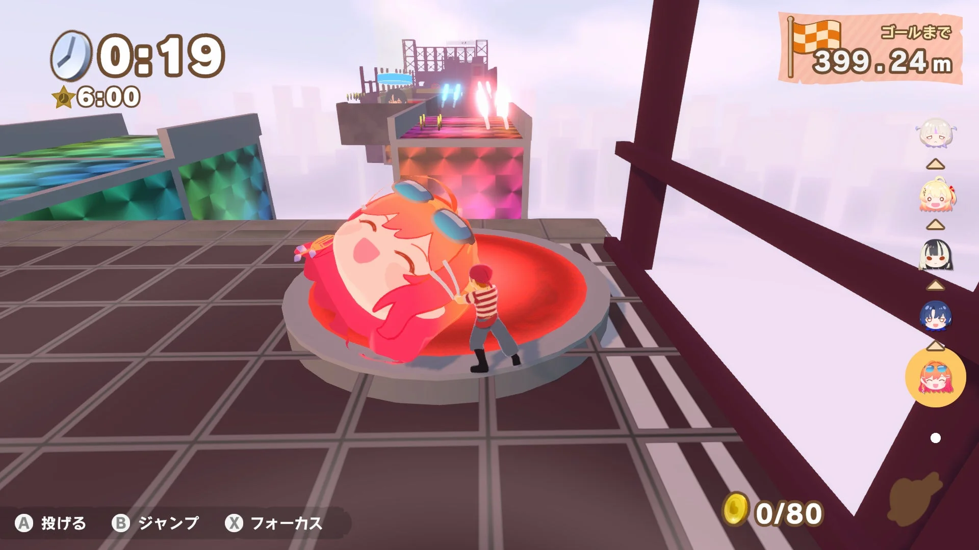 『ホロライブごろごろマウンテンDX』のReGLOSSコラボステージ画面。メンバーのお宝とステージギミック。