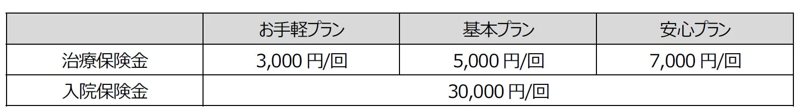 インフルエンザのほけんのプランごとの治療保険金と入院保険金の保障金額表