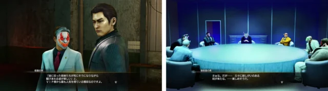 峯と仮面の男の会話、地下ファイトクラブ「ヘルズ・アリーナ」の会合