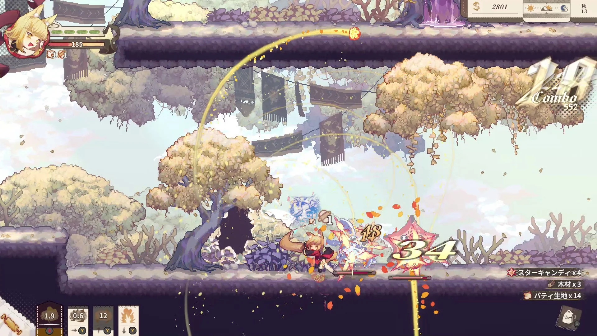 主人公チャヤがダンジョンを探索し、敵と戦闘するアクション画面