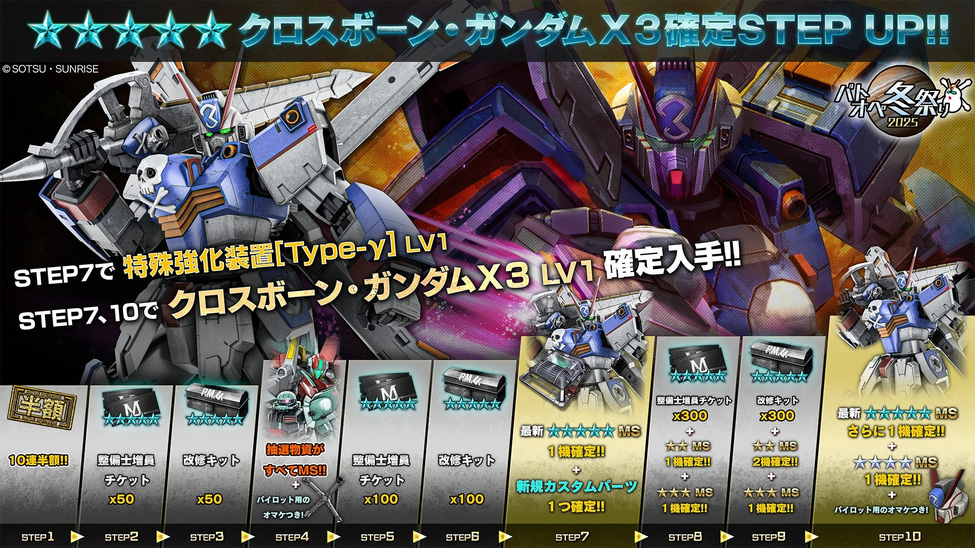 「クロスボーン・ガンダムX3確定STEP UP抽選配給」の詳細を伝える画像