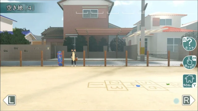 『猫様の空き地からの脱出』の地面に落書きがある空き地のゲーム画面