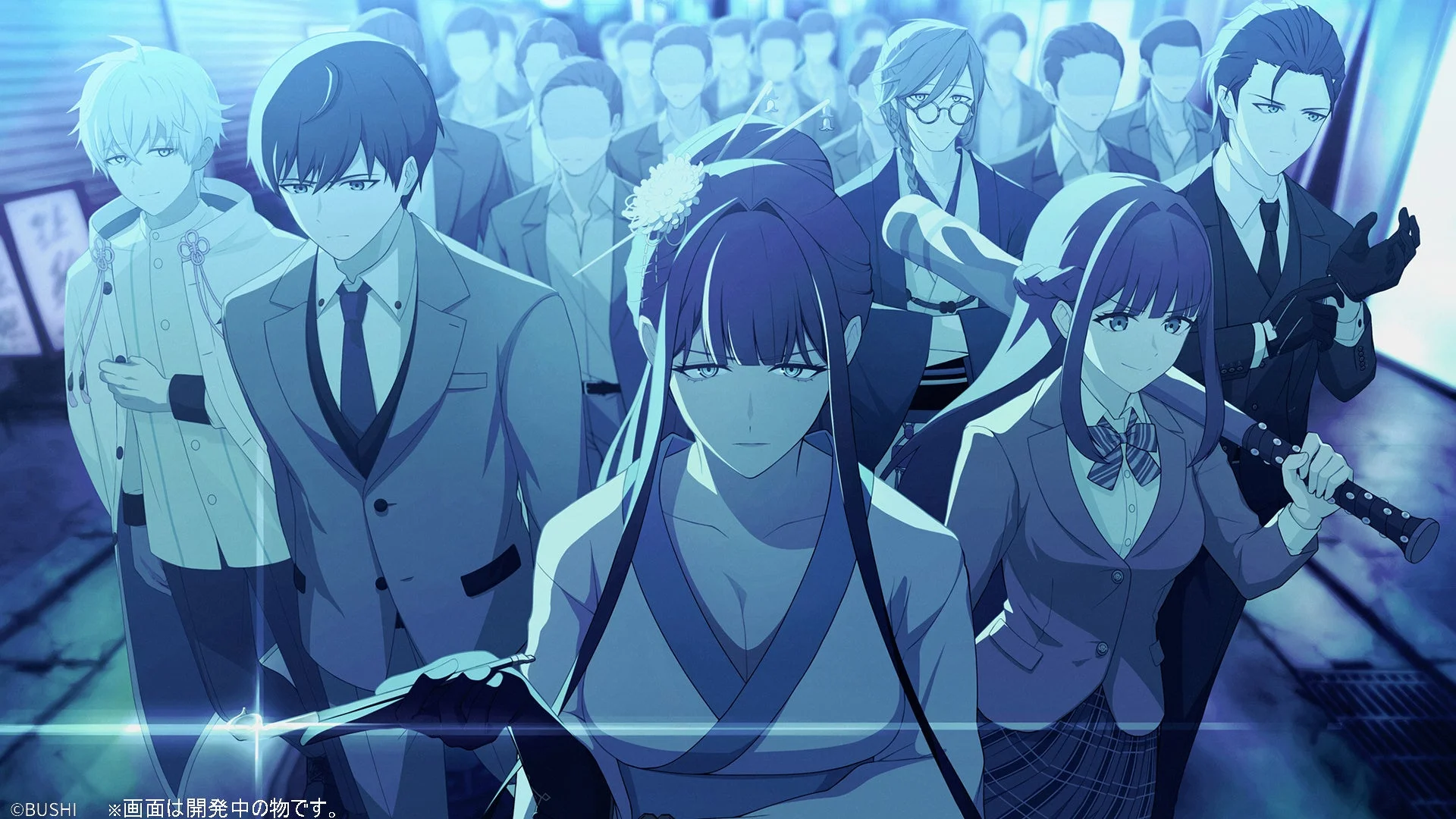 ゲーム画面:天海区で抗争を繰り広げる登場キャラクターたち