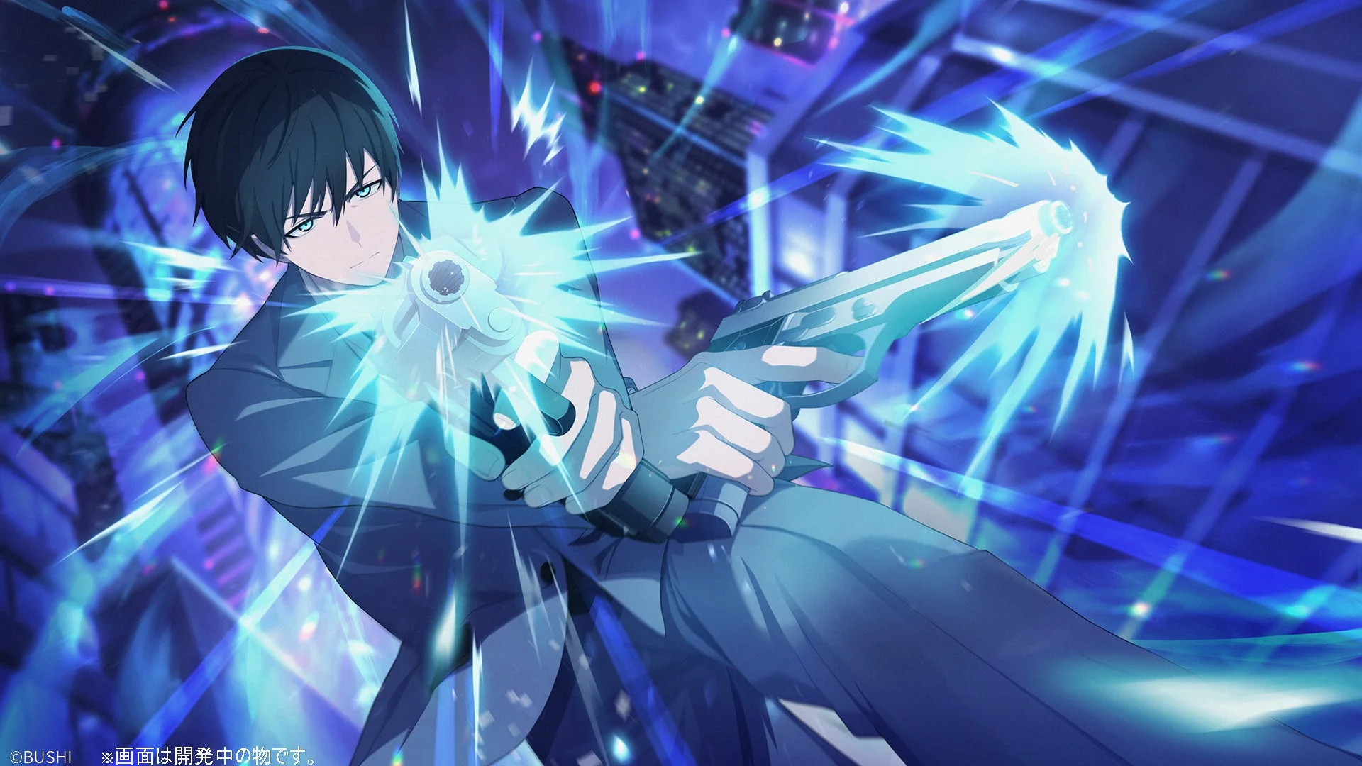 ゲーム画面:銃を構え能力を発動するキャラクター