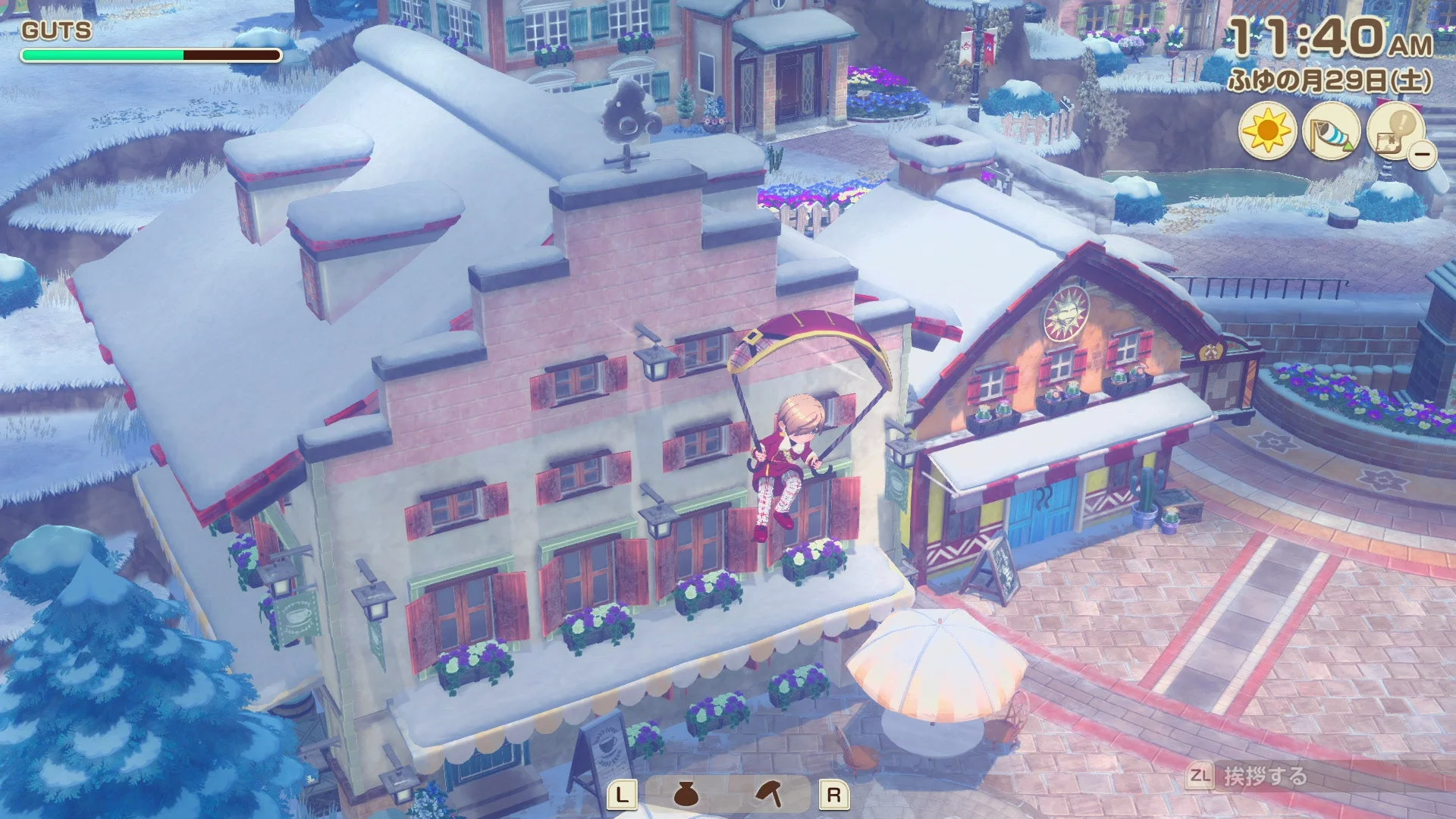 新グライダーで空を飛ぶキャラクターのゲーム画面