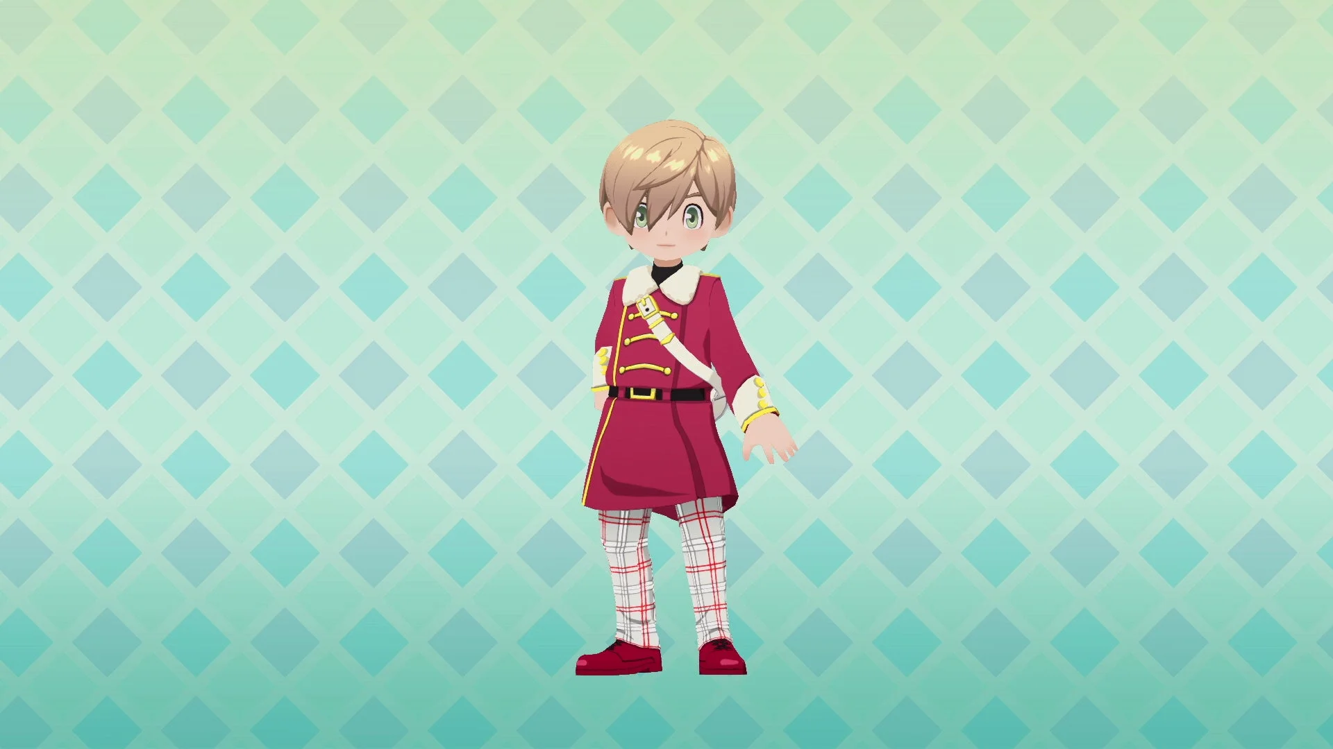 新衣装「凛々しいチェックコート」を着た男性キャラクター