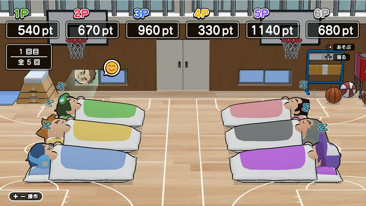 体育館で6人プレイが可能な対戦モードのゲーム画面