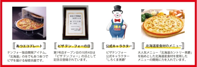 テンフォーの独自アイテム、記念日、キャラクター、北海道食材メニュー紹介