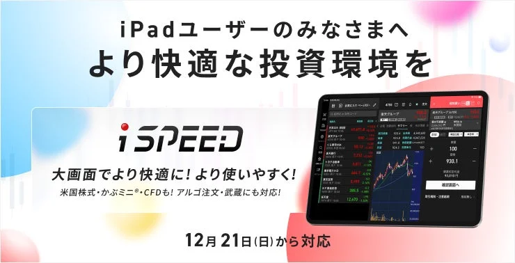 iPad対応で投資環境が大幅進化！　楽天証券「iSPEED®」が12月21日からiPad®に最適化