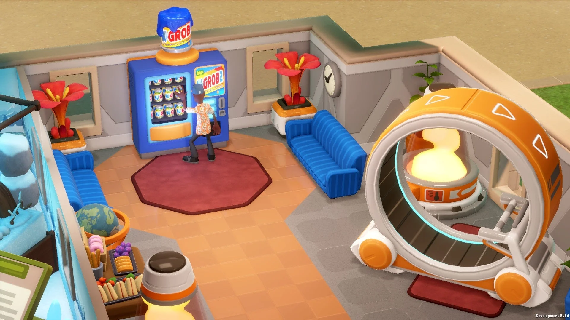 博物館内のSFテーマの自動販売機と休憩スペース