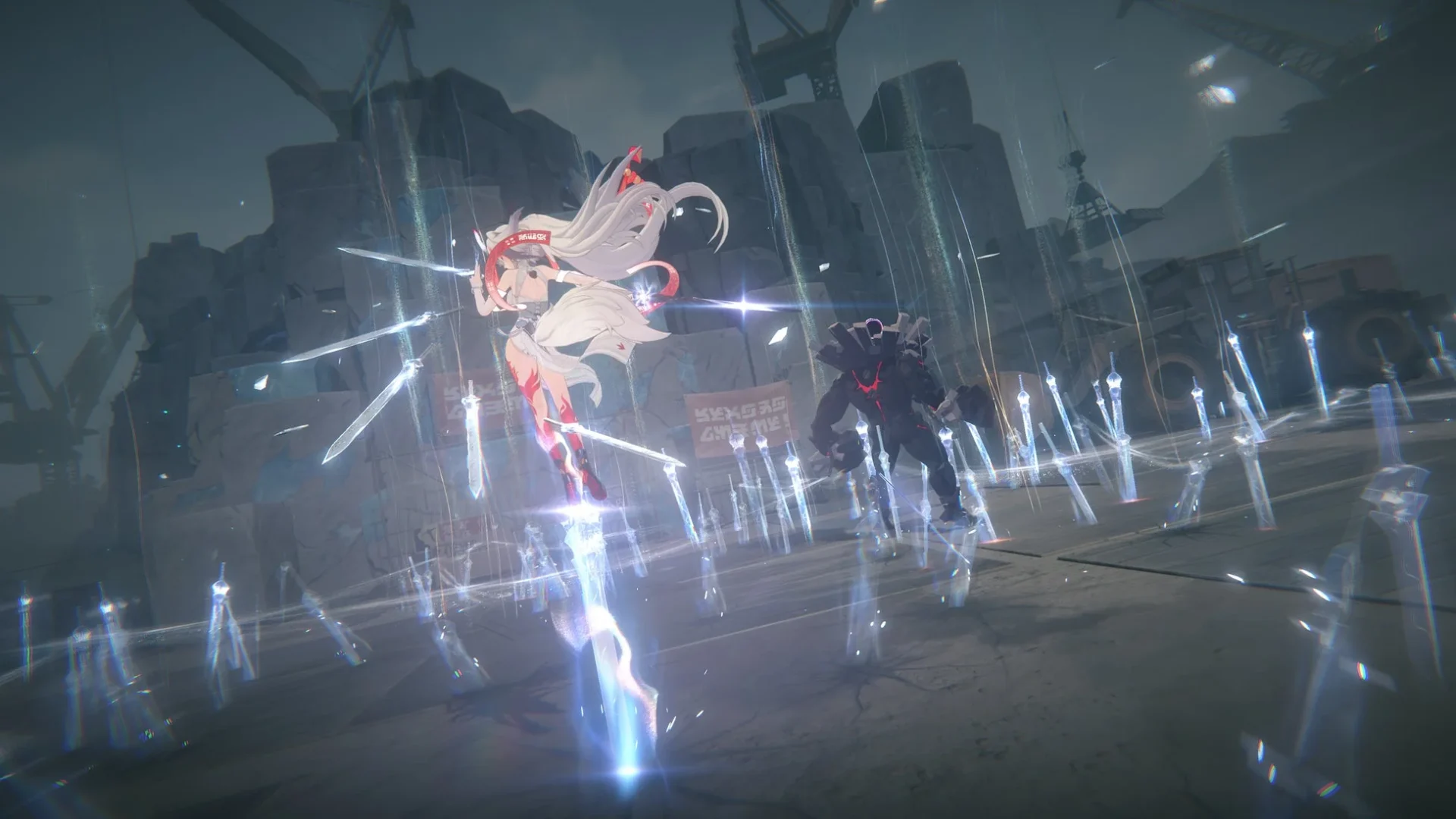 葉瞬光が大量の剣を召喚して攻撃するゲーム画面