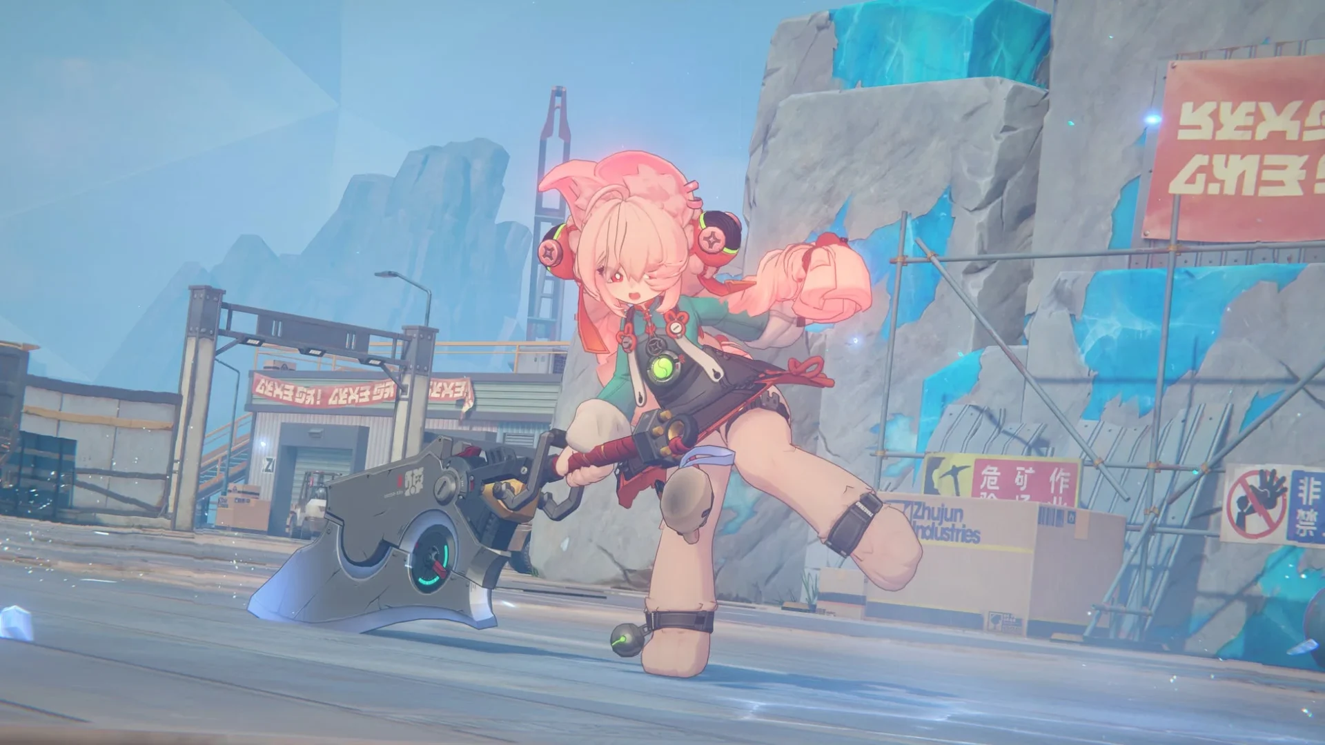 照が巨大な武器を振るって敵を制圧