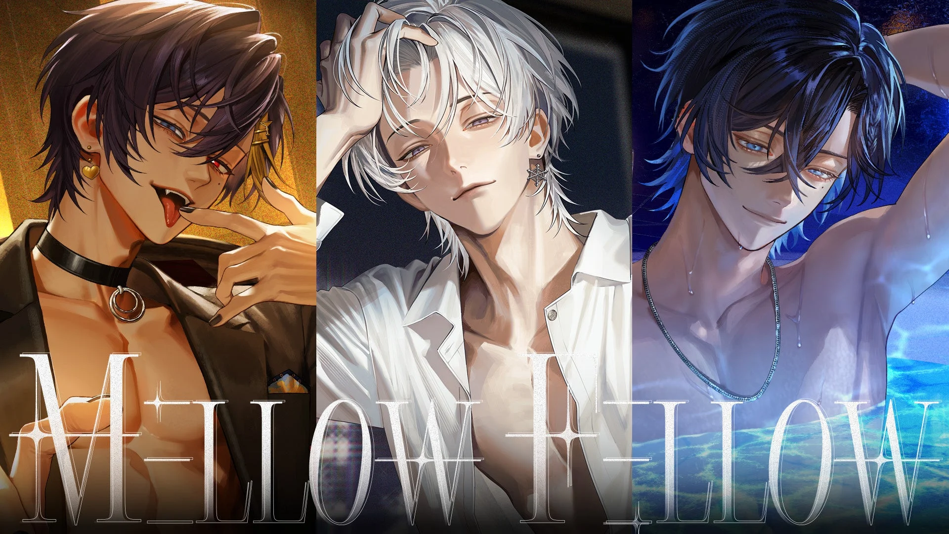 COOL組『MΞLLOW FΞLLOW』MV場面写：3人のメンバーが並ぶイラスト