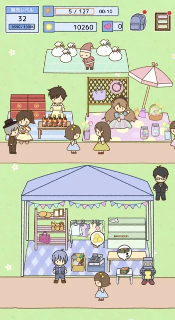 ゲーム画面：活気あるフリーマーケットの様子