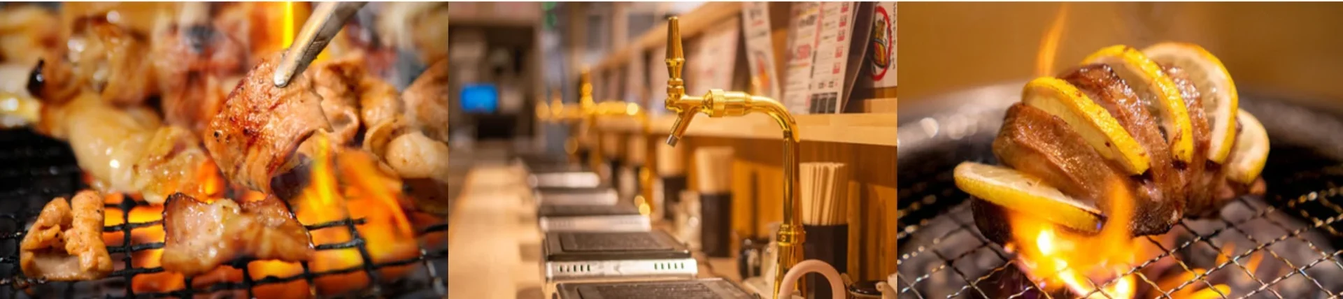 ときわ亭の店内の様子、焼肉とレモンサワーサーバー