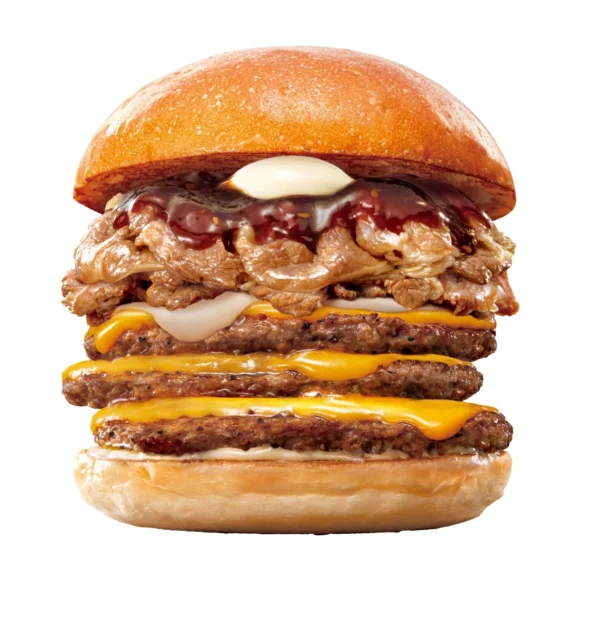 ロッテリアのトリプル絶品チーズ牛カルビバーガーの単体写真