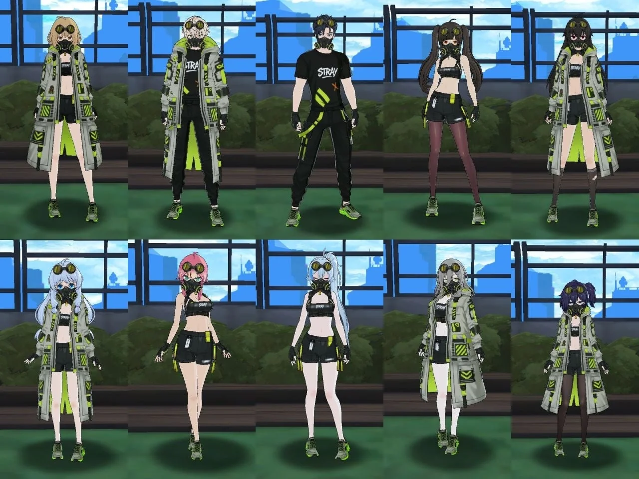 新規アバター「ファイングラフィティ」を着用したキャラクターたち