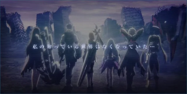 『ソウルワーカー』のキャラクターたちが背を向けて立つシーン