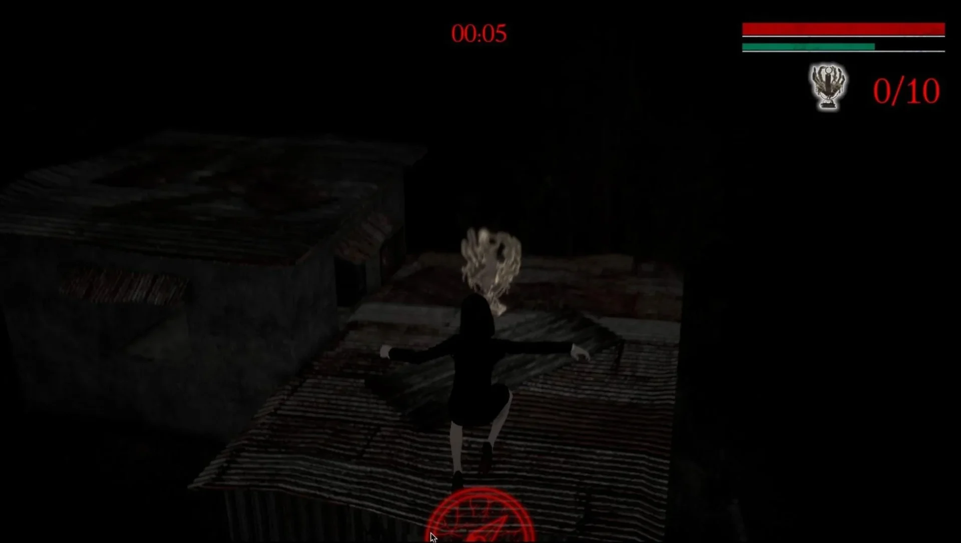 ホラーゲーム『ボクがオニね』の暗闇を進むゲームプレイ画面