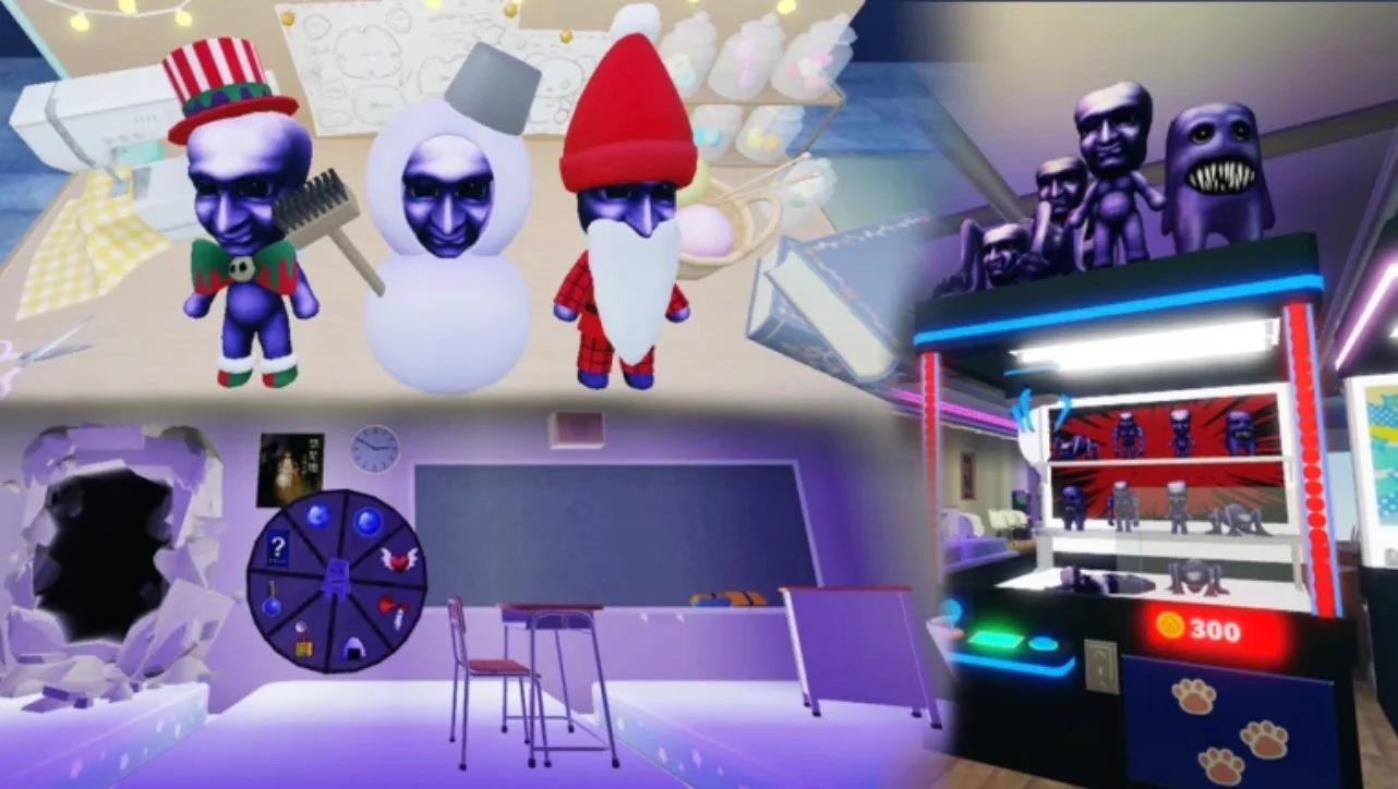 クリスマス衣装の青鬼たちとTokyo Claw Machineのクレーンゲーム画面