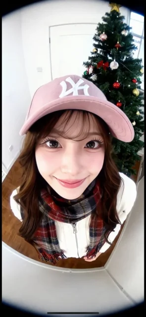 魚眼レンズエフェクトで生成された女性の動画画面