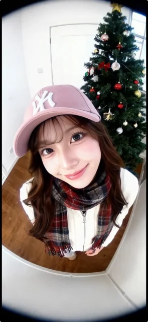 魚眼レンズエフェクトで生成された女性の別アングルの動画画面