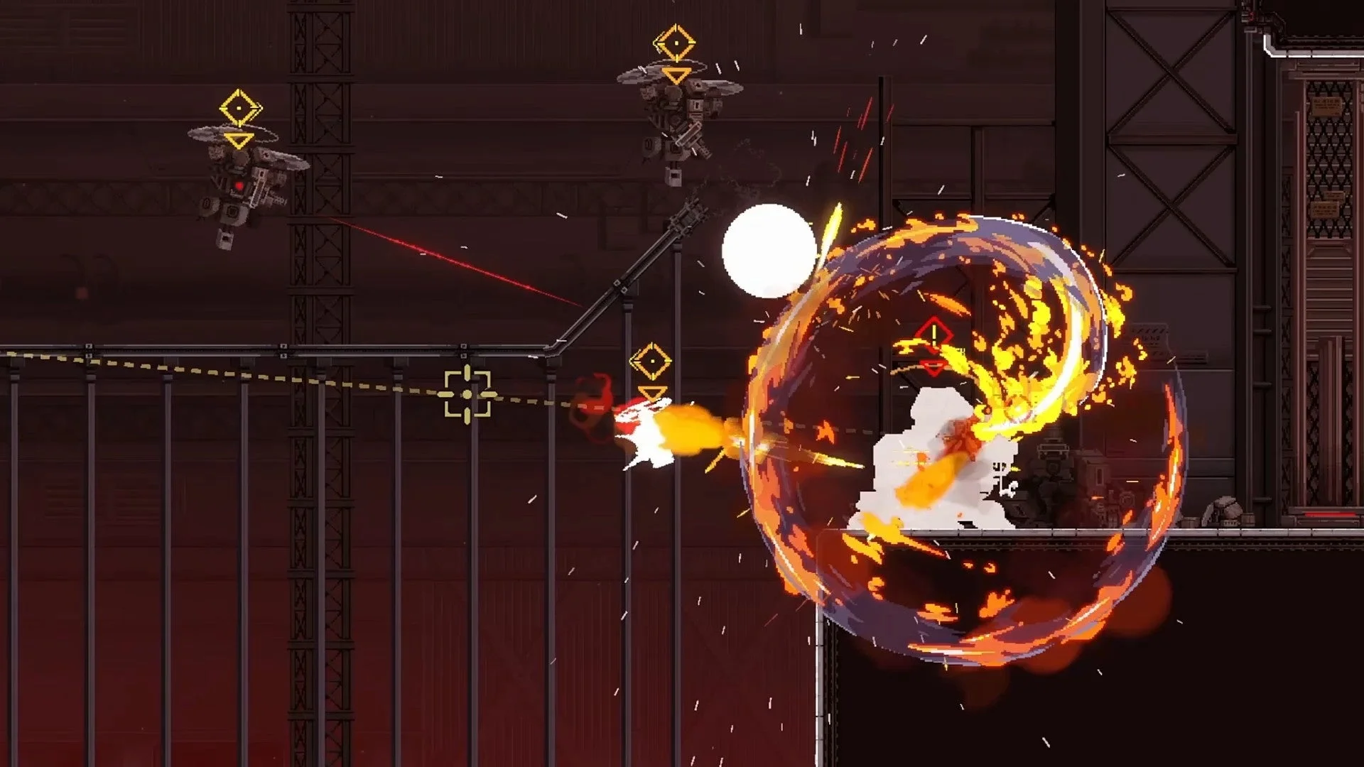 「SANABI」の激しい戦闘シーン。キャラクターが敵を攻撃している様子。