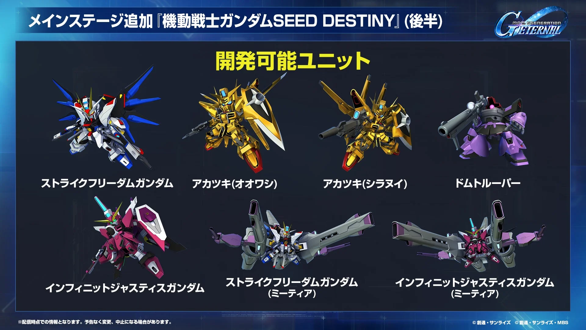 機動戦士ガンダムSEED DESTINY 開発可能ユニット一覧