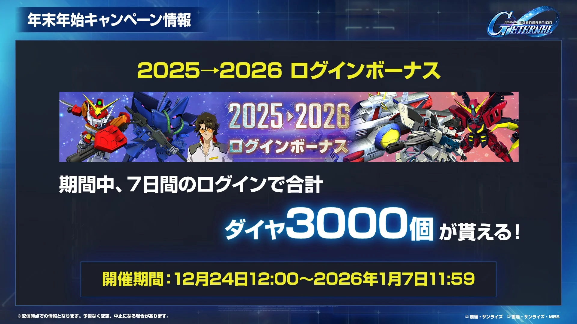 年末年始キャンペーン 2025→2026 ログインボーナス