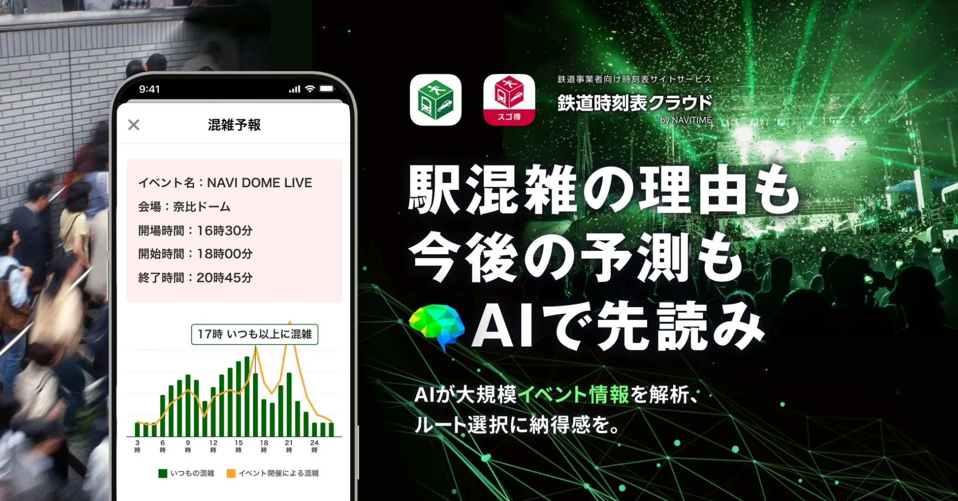 『NAVITIME』が大規模イベント対応の新機能を提供開始　混雑理由がひと目でわかる！