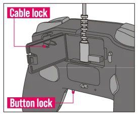ケーブルロック機構とボタンロック機能の図解
