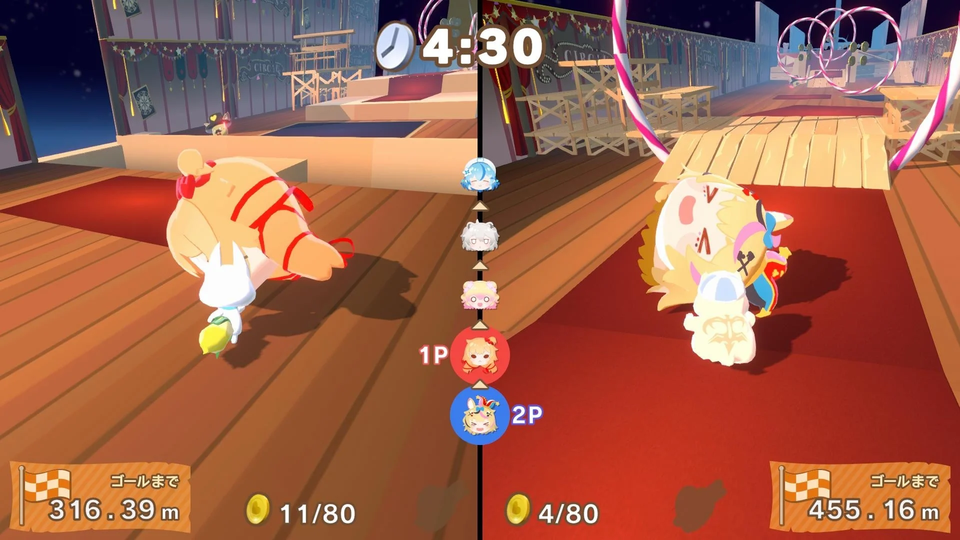 Nintendo Switch版『ホロライブごろごろマウンテンDX』の2人対戦画面