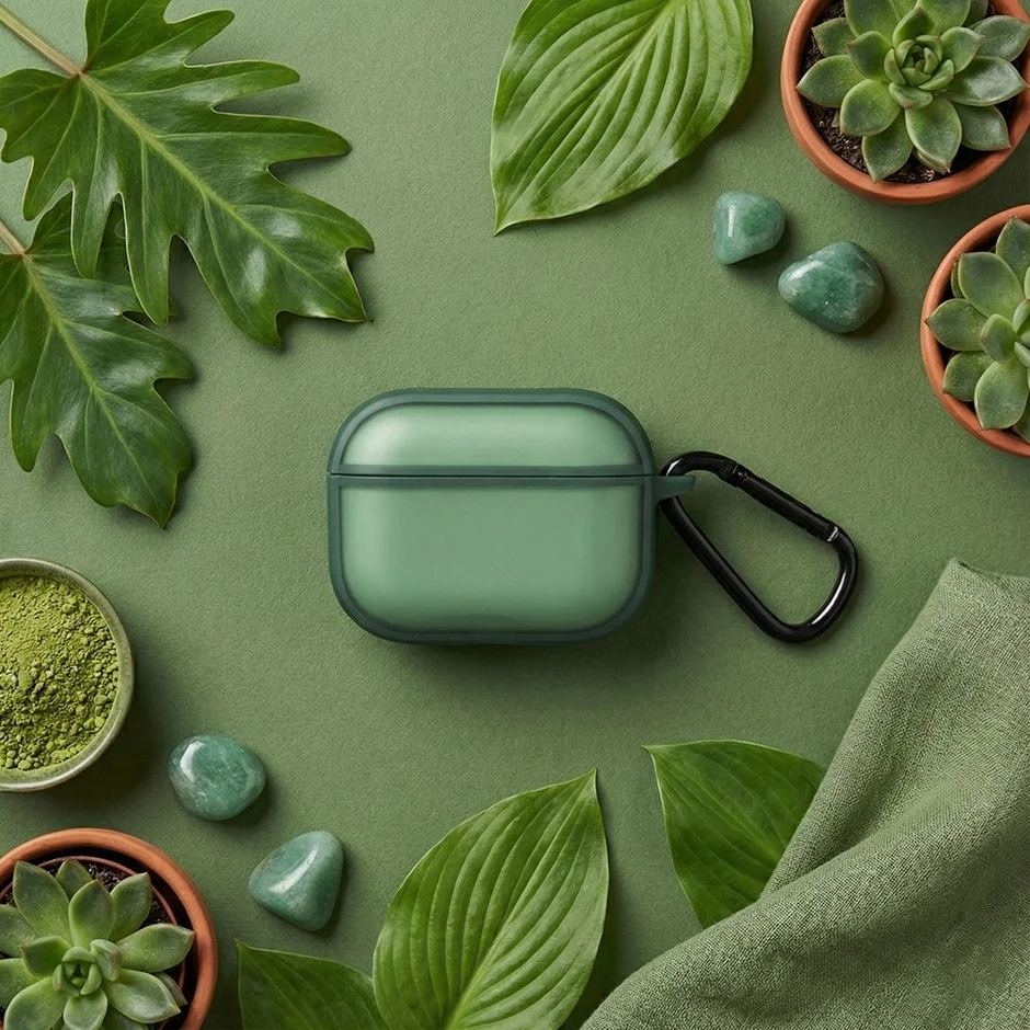 AirPods Pro 3カラーケース セージの自然な雰囲気の使用例
