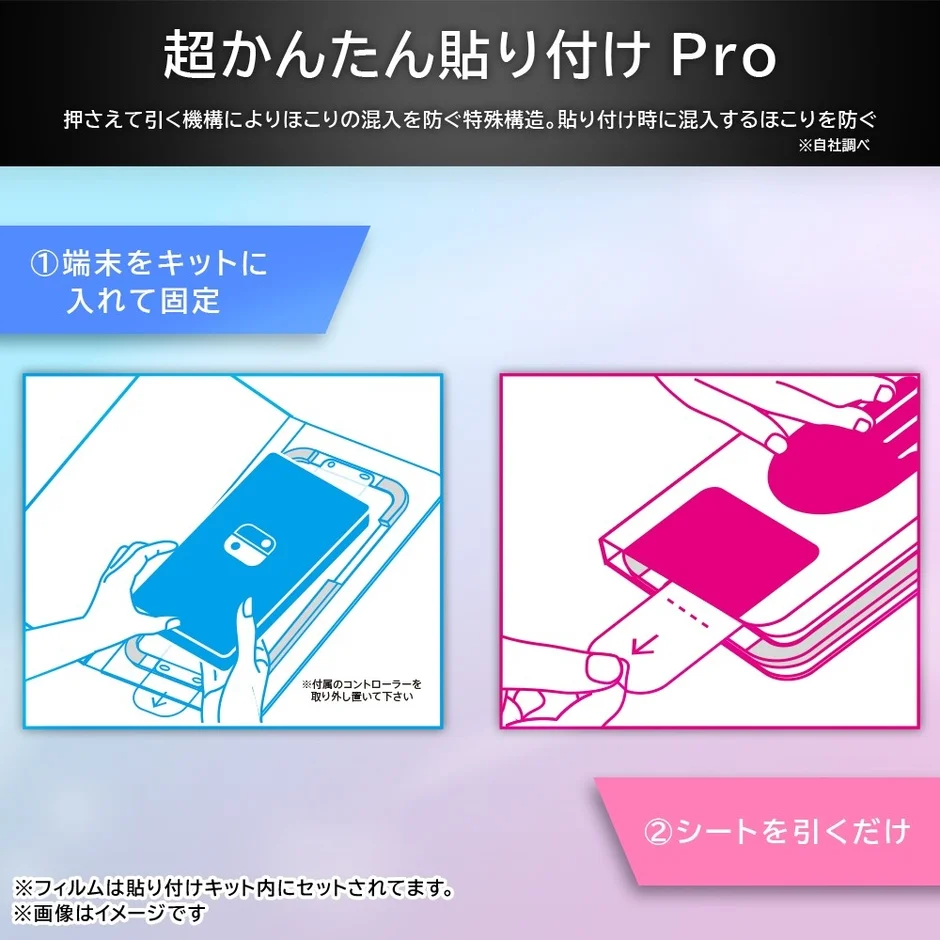 Switchシリーズ用保護ガラスフィルムの簡単貼り付けキット