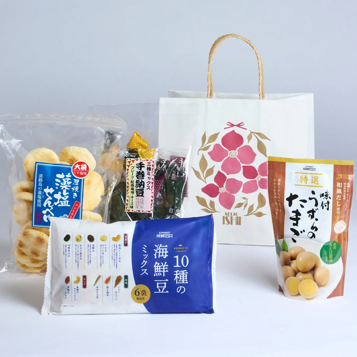 成城石井の米菓、海鮮豆、和風だしなど商品例