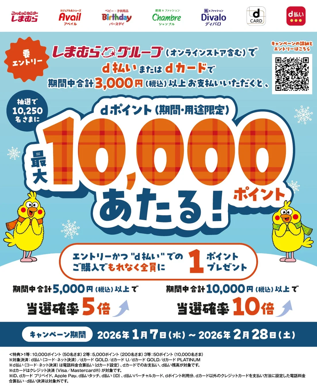 しまむら d払いキャンペーン告知ポスター 最大10,000ポイント進呈