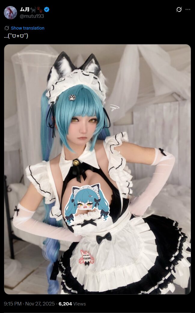 水色髪の獣耳メイドが可愛すぎる！　ム月、『勝利の女神：NIKKE』プリバティのセクシーメイドコスプレを披露