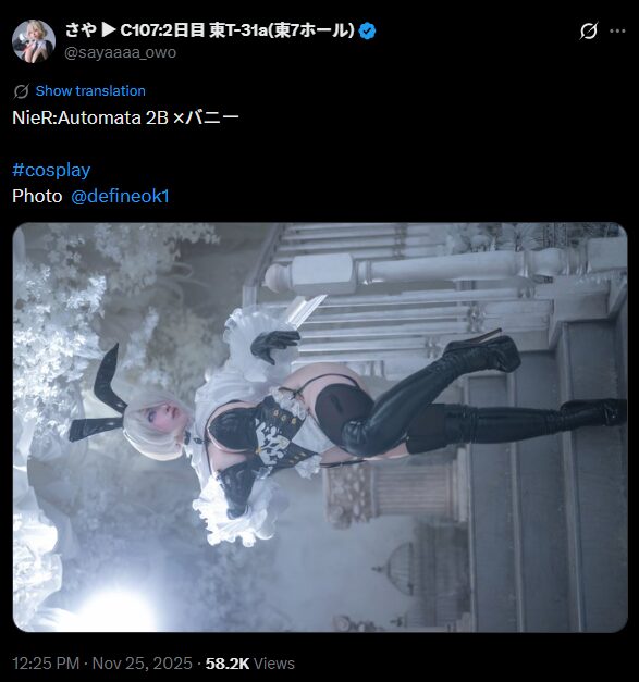 セクシーすぎる2Bバニー！　さや、『NieR:Automata』2B×バニーガールの完璧コスプレで魅了