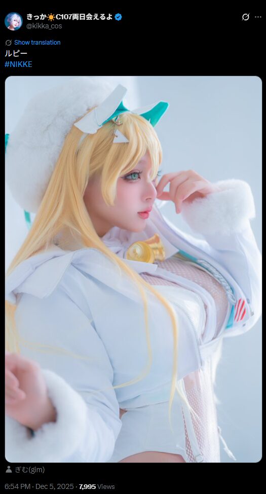 聖夜の美少女降臨！　きっか、『勝利の女神：NIKKE』クリスマスルピーのコスプレを披露