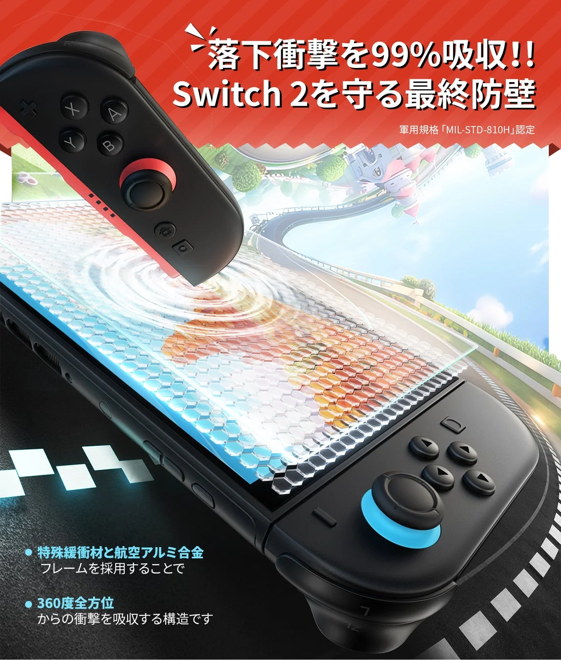 NIMASO Nintendo Switch 2用フィルムの落下衝撃吸収構造