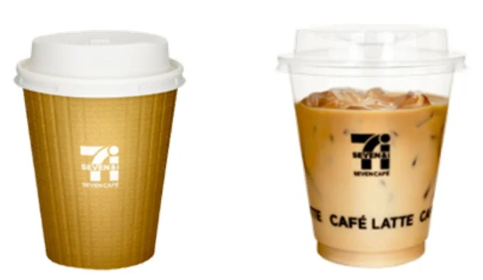 新登場のセブンカフェ カフェラテのホットとアイスカップ