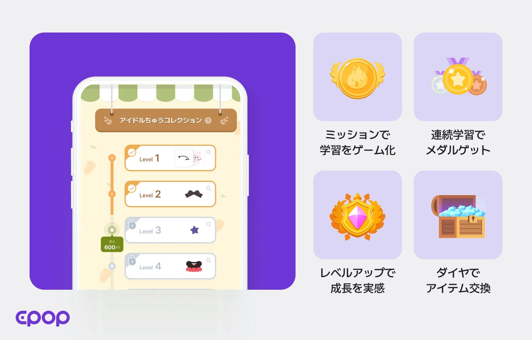 Epopアプリのキャラクター着せ替え機能とゲーミフィケーション要素